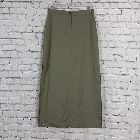 The Frankie Shop Maxi Skirt Olive Women S High Waisted Side Back Slits Pockets - Picture 2 of 16